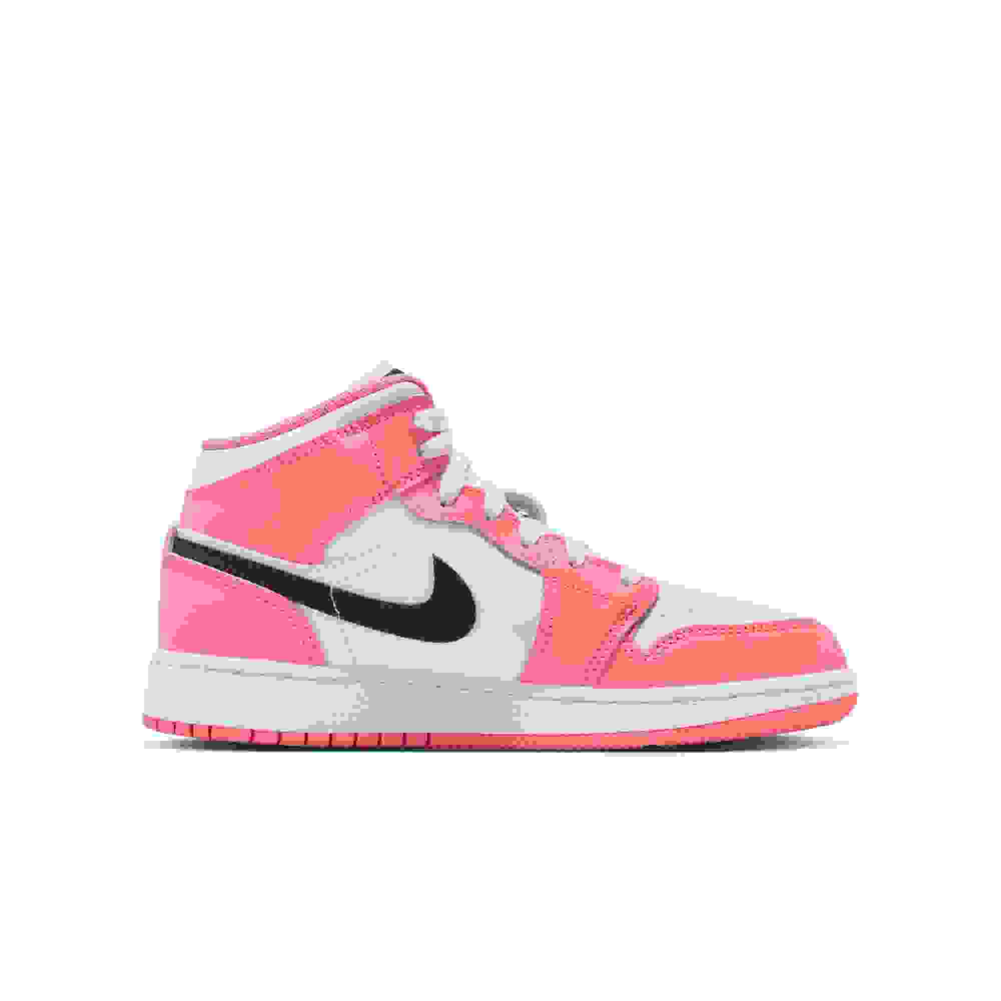 Jordan 1 Mid Grade School Girls' "Pink Gaze/Black/White" Shoe
